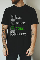 Футболка черная мужская Ctrl+ "eat. sleep. код. повторить" CNTRLB10103_S цена и информация | Мужские футболки | kaup24.ee