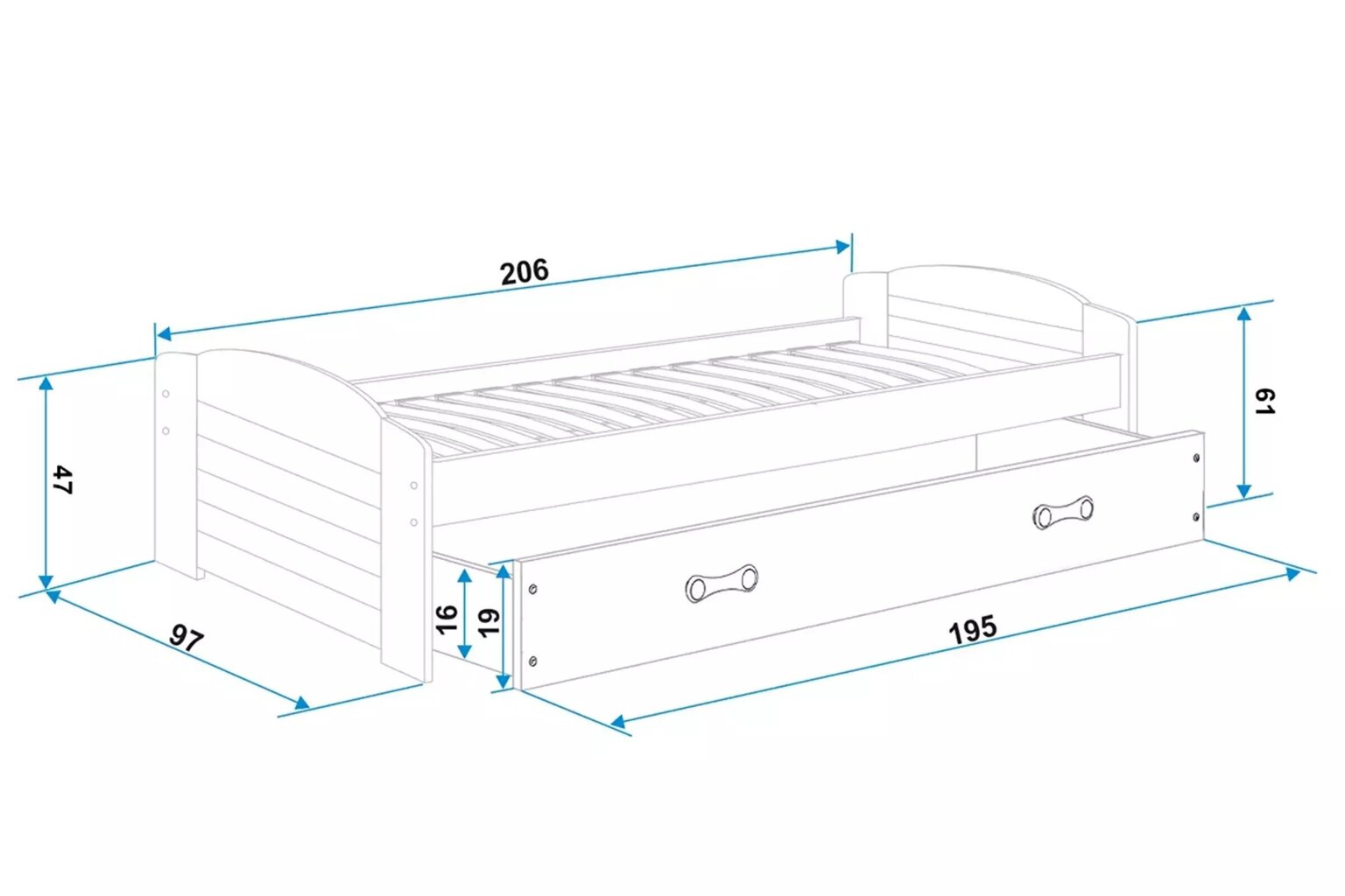 Lastevoodi BMS98PB, 90x200 cm, hall/valge цена и информация | Lastevoodid | kaup24.ee