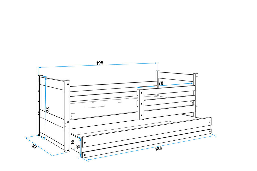 Lastevoodi BMS116B, 80x190 cm, hall/valge цена и информация | Lastevoodid | kaup24.ee