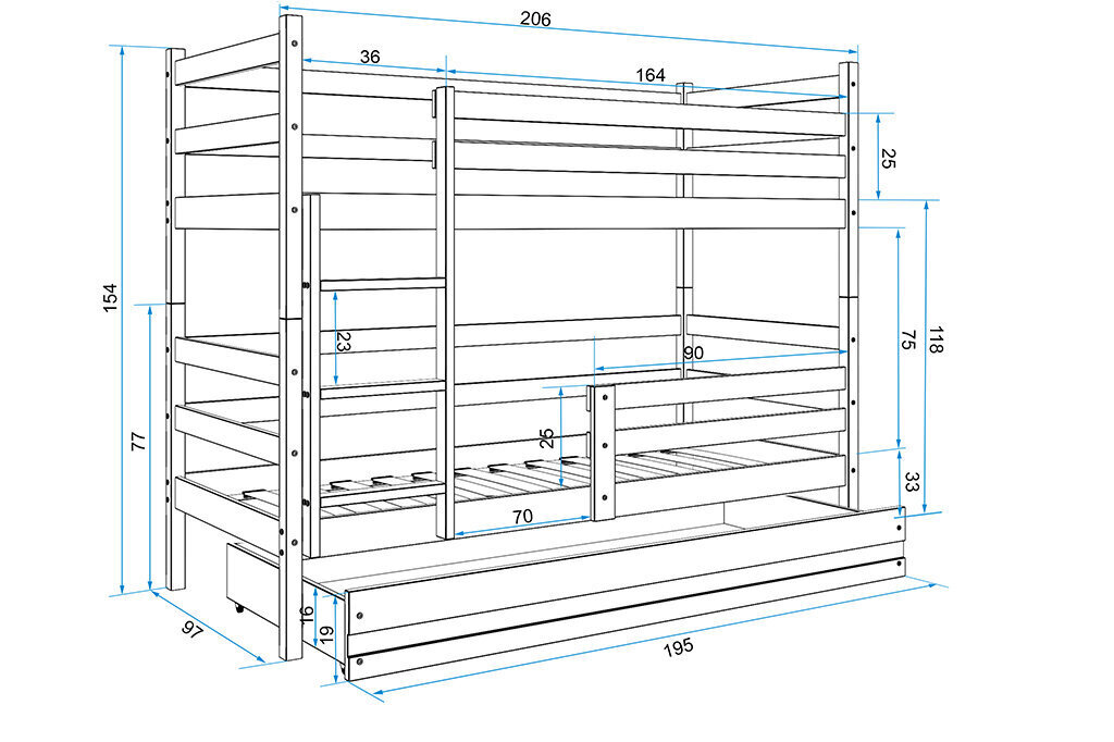 Lastevoodi BMS141PRR, 90x200 cm, hele pruun/roosa цена и информация | Lastevoodid | kaup24.ee