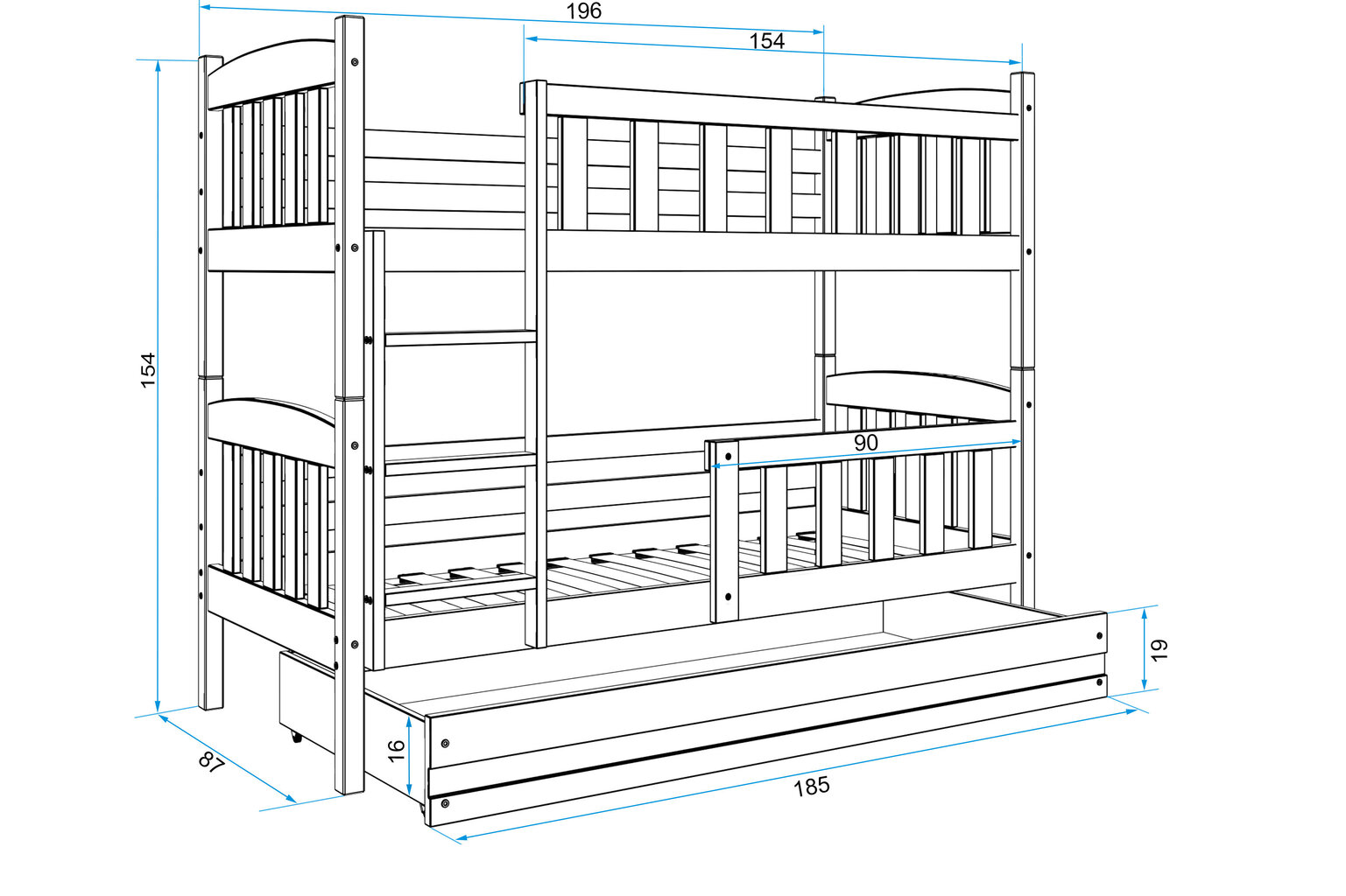 Lastevoodi BMS142PRP, 80x190 cm, hele pruun/hall hind ja info | Lastevoodid | kaup24.ee