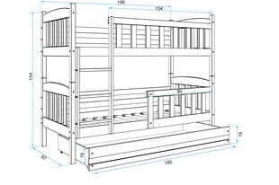 Lastevoodi BMS142BP, 80x190 cm, valge/hall hind ja info | Lastevoodid | kaup24.ee