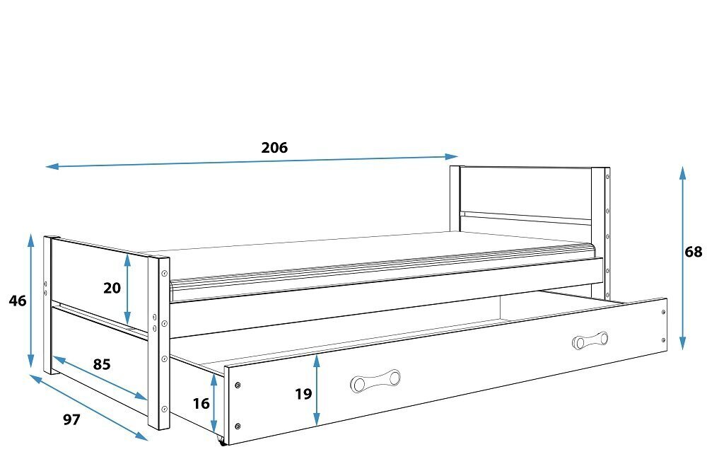 Lastevoodi BMS404, 90x200 cm, hall hind ja info | Lastevoodid | kaup24.ee