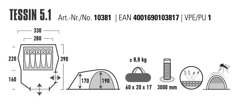 Telk High Peak Tessin 5.1 цена и информация | Telgid | kaup24.ee