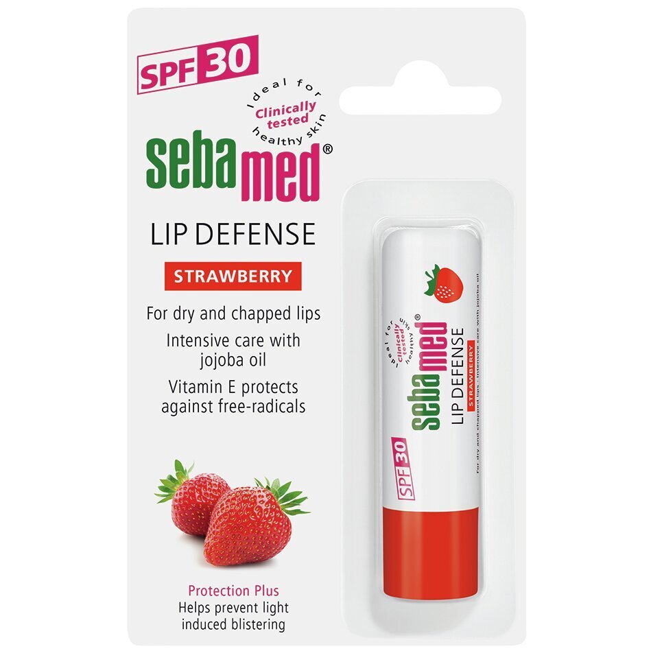 Huulepalsam maasikatega Sebamed Sensitive Skin Lip Defense SPF30 4.8 g цена и информация | Huulepulgad, -läiked, -palsamid, vaseliin | kaup24.ee