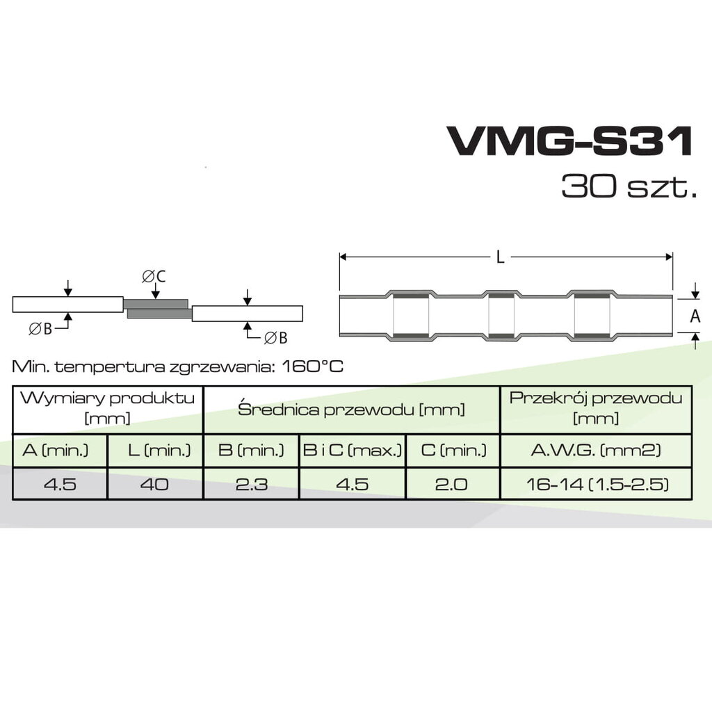 Soojuskruvitud torud tina ja liimiga 1,5-2,5 mm 30 tk. VMG-S31 Vayox hind ja info | Keevitusseadmed | kaup24.ee