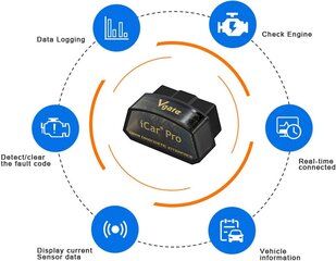 Vgate ICAR Pro OBD2 Bluetooth 4.0 (BLE) Diagnostiline seade Automaatne auto mootori veakoodi lugeja Elm 327 v 2.3 Android/iOS -süsteemi jaoks, ühildub rakenduse pöördemomendiga, OBD autoarst hind ja info | Lisaseadmed | kaup24.ee