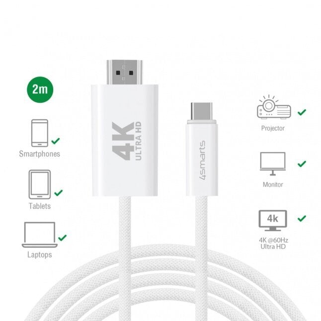 4smarts Usb-C/Hdmi, 2 m цена и информация | Kaablid ja juhtmed | kaup24.ee