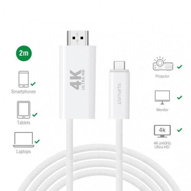 4smarts Usb-C/Hdmi, 2 m цена и информация | Kaablid ja juhtmed | kaup24.ee