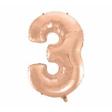 Воздушный шарик из фольги цифра 3, розовое золото, 92 см цена и информация | Шарики | kaup24.ee