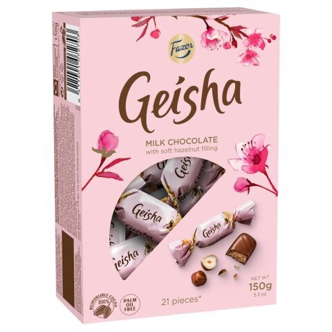 Piimašokolaadikommid sarapuupähklikreemiga Geisha, 150 g цена и информация | Maiustused | kaup24.ee