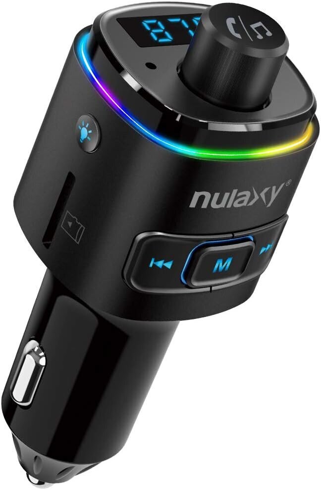 Nulaxy Bluetooth FM -saatja automaatseks, Bluetooth V5.0 autoraadio QC3.0 ja 7 LED -värvitoruga, kahekordsete USB -pordiga traadita raadioadapter, toetab kätevaba süsteem, TF -kaart, USB -pulgad NX09 цена и информация | FM modulaatorid, FM trasmitterid | kaup24.ee