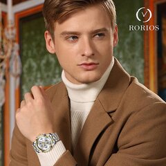 Rorios Men, нержавеющая сталь, часы аналоговые Quarzus Luxury Chronograph Calendar Metal Arm Band Bright Business Водонепроницаемые многофункциональные наручные часы B07FZ4TW6J цена и информация | Мужские часы | kaup24.ee