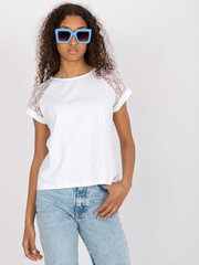 Женская короткая блуза в рубчик RUE PARIS, белая цена и информация | Женские блузки, рубашки | kaup24.ee