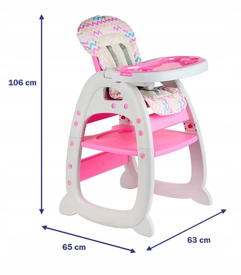 Kathay-Hasteri toitmistool, 3in1, roosa hind ja info | Laste söögitoolid | kaup24.ee