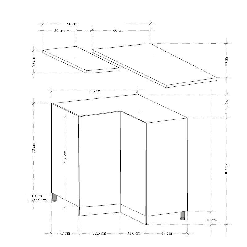 Kööks nurgaköögikapp GAL18, 82x79x79 cm, valge цена и информация | Köögikapid | kaup24.ee