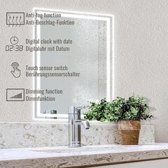 Зеркало для ванной комнаты, светодиодное, сенсорное, цифровые часы 120x60 см цена и информация | Зеркала | kaup24.ee