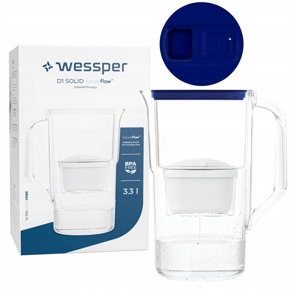 Wessper D1 SOLID FutureFlow filterkannu 3.3l sinine + 1x aquamax цена и информация | Veefiltrid | kaup24.ee