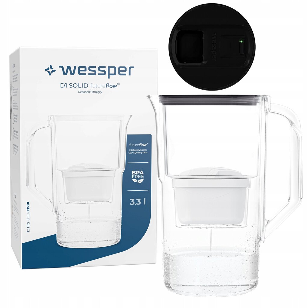 Wessper D1 SOLID FutureFlow filterkannu 3.3l must + 1x aquamax цена и информация | Veefiltrid | kaup24.ee