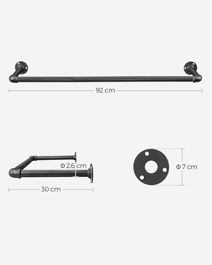 Riidestange 92 x 30 x 7.5 cm, 2tk HSR67BK02 цена и информация | Riidestanged ja nagid | kaup24.ee