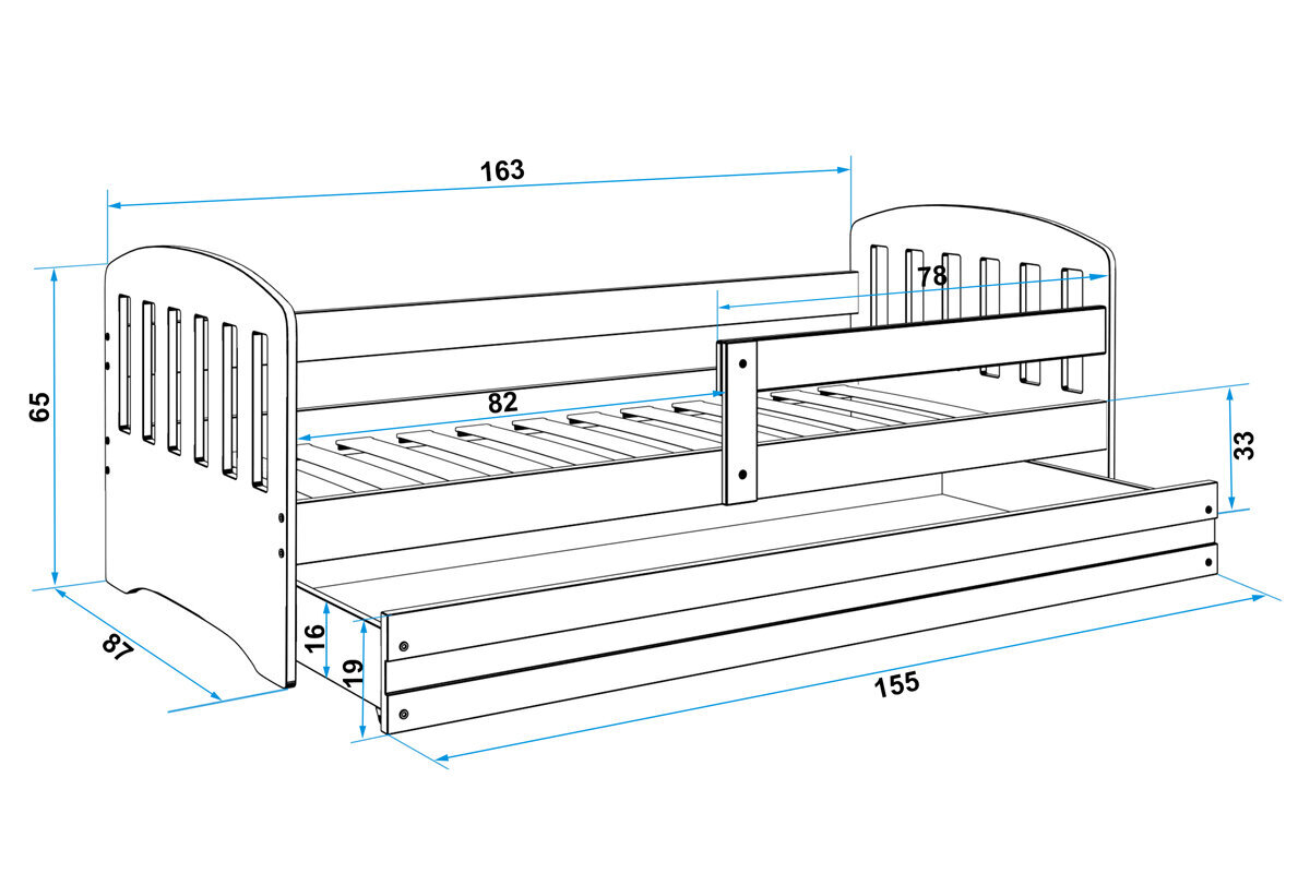 Lastevoodi BMS90BPB, 80x160 cm, valge/hall/valge цена и информация | Lastevoodid | kaup24.ee