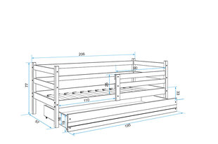 Lastevoodi BMS93PZA, 90x200 cm, hall/roheline hind ja info | Lastevoodid | kaup24.ee