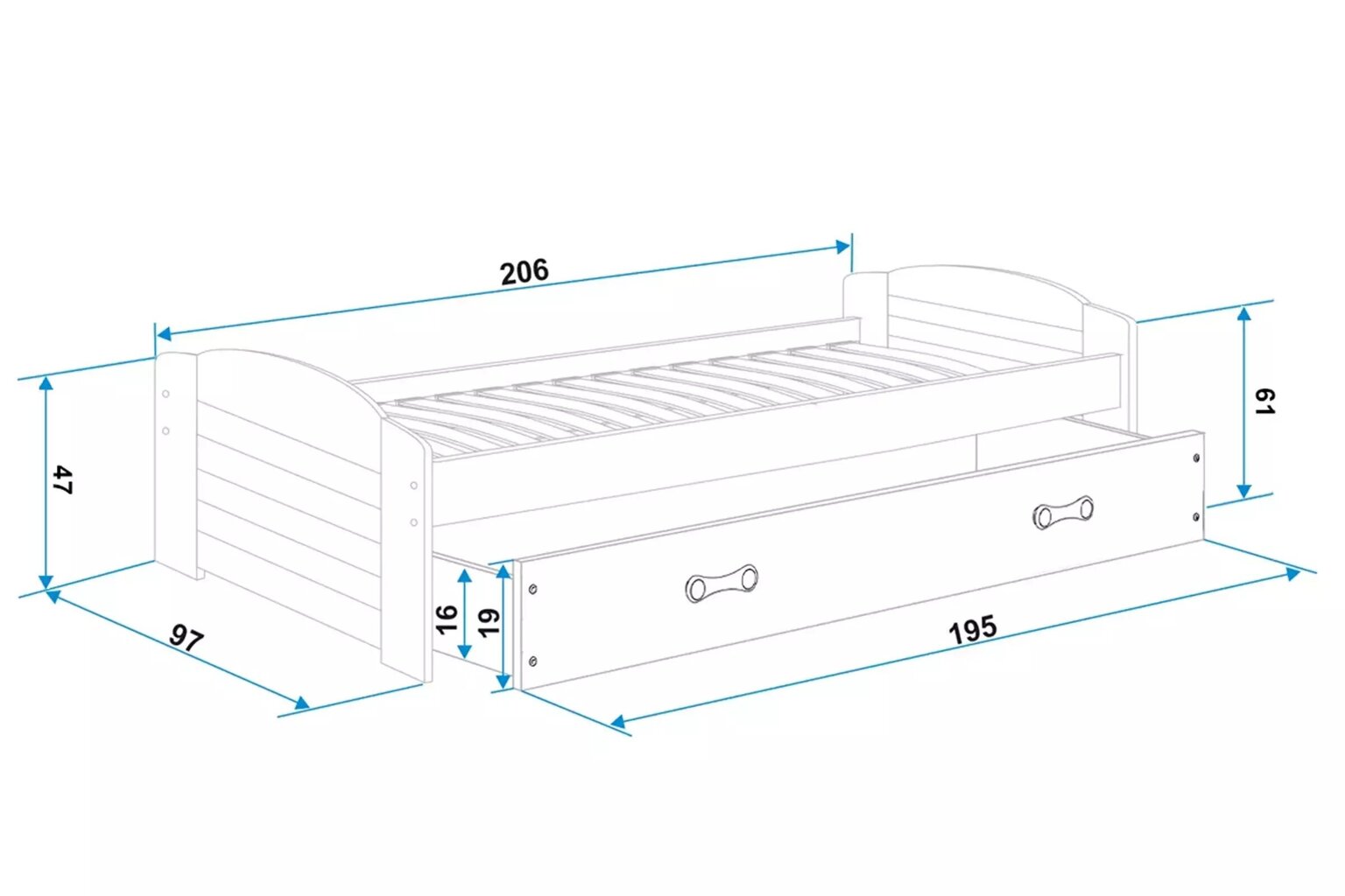 Lastevoodi BMS98PR, 90x200 cm, hall/roosa цена и информация | Lastevoodid | kaup24.ee