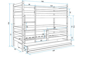 Narivoodi BMS140PRP, 80x190 cm, hele pruun/hall hind ja info | Lastevoodid | kaup24.ee