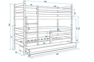 Детская двухъярусная кровать BMS140BR, 80x190 см, белый/розовый цена и информация | Детские кровати | kaup24.ee