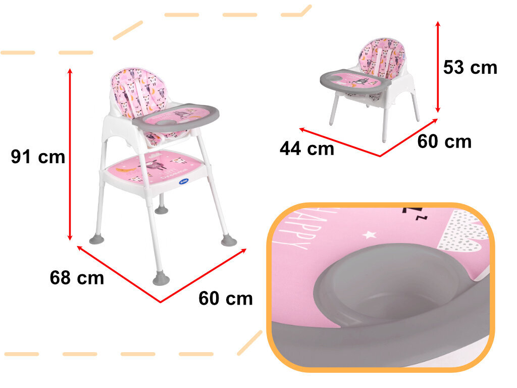 Maitinimo toolutė 3in1 rose цена и информация | Laste söögitoolid | kaup24.ee