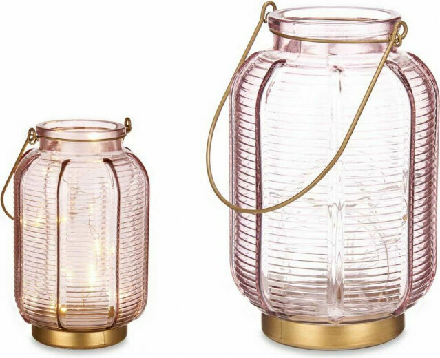 Gift Decor LED Lantern Stripes Pink Golden Glass 13,5 x 22 x 13,5 cm (6 Units) цена и информация | Küünlad, küünlajalad | kaup24.ee