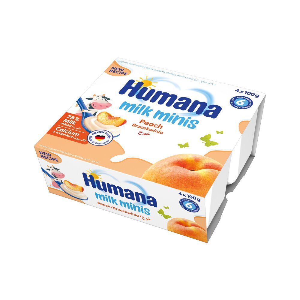 Jogurtimagustoit Humana Milk Minis virsikutega, 400 g цена и информация | Snäkid, joogid lastele | kaup24.ee