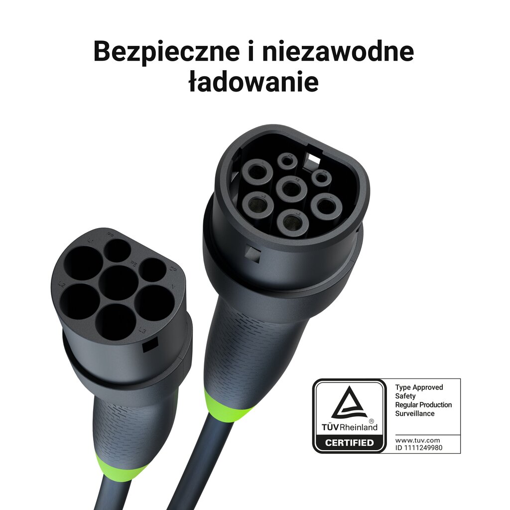 Green Cell Snap Type 2 EV Charging Cable 11 kW 7 m for Tesla Model 3 S X Y, VW ID.3, ID.4, Kia EV6, Hyundai IONIQ 5, Ford Mach-E hind ja info | Elektriautode laadimisjaamad | kaup24.ee