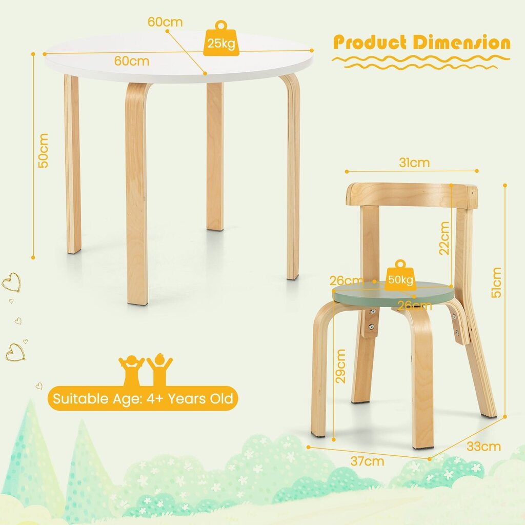 5-osaline lastemööbli komplekt Costway, pruun hind ja info | Laste lauad ja toolid | kaup24.ee