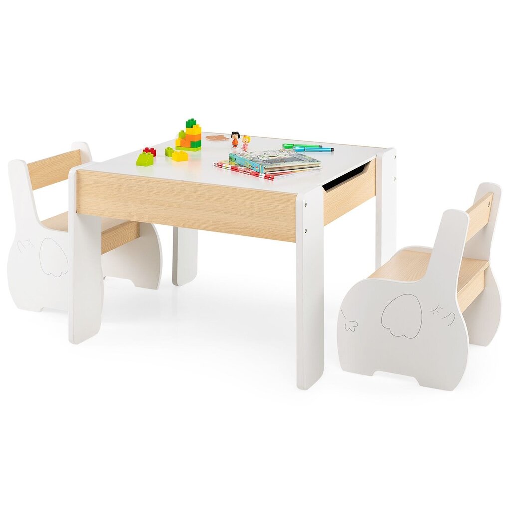 3-osaline lastemööbli komplekt Costway, valge цена и информация | Laste lauad ja toolid | kaup24.ee