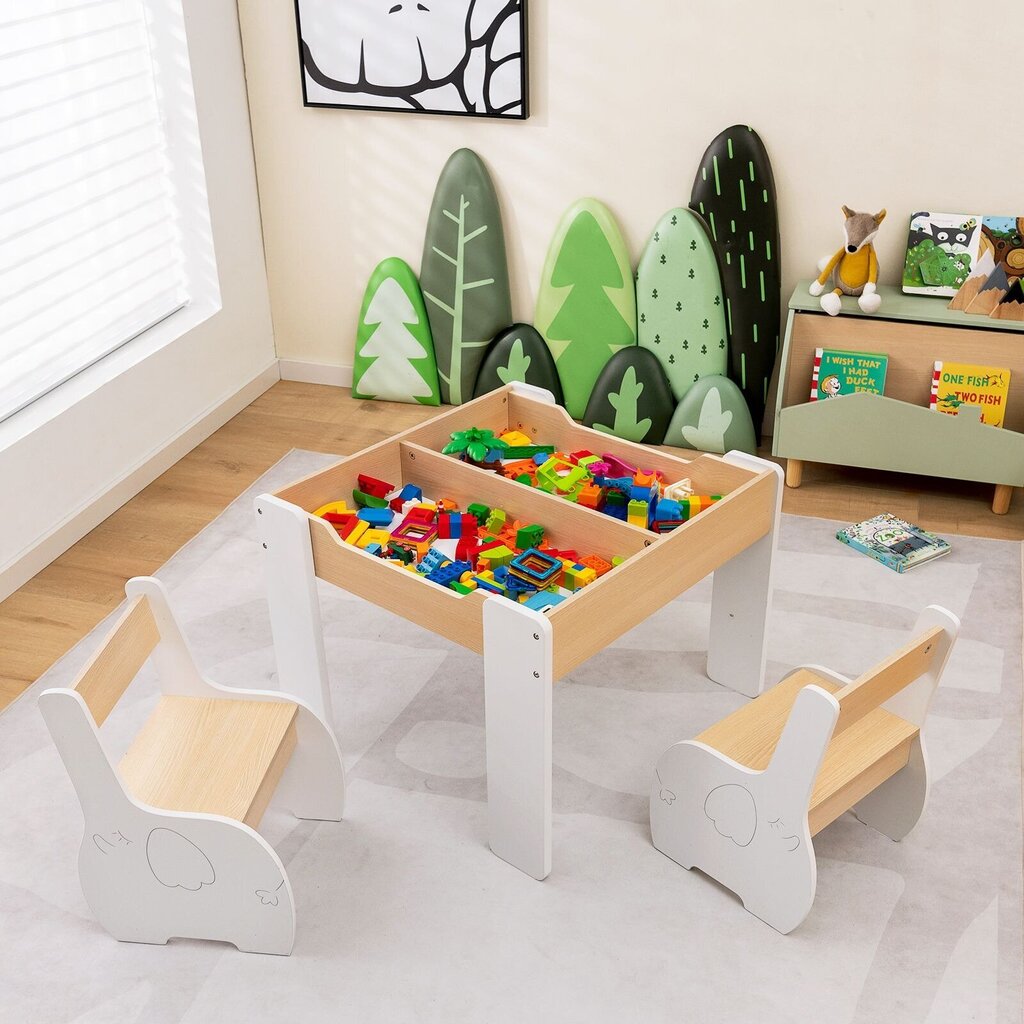 3-osaline lastemööbli komplekt Costway, valge цена и информация | Laste lauad ja toolid | kaup24.ee