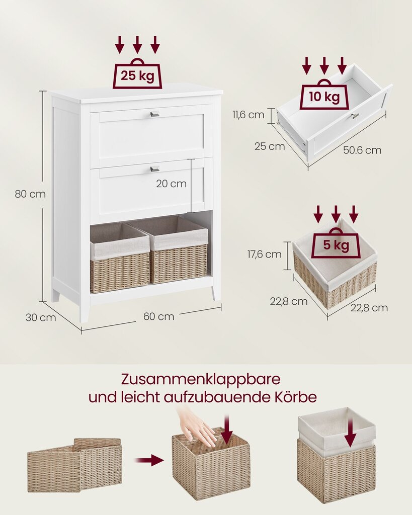 Kapp Songmics, 80 x 30 x 60 cm, valge hind ja info | Elutoa väikesed kapid | kaup24.ee