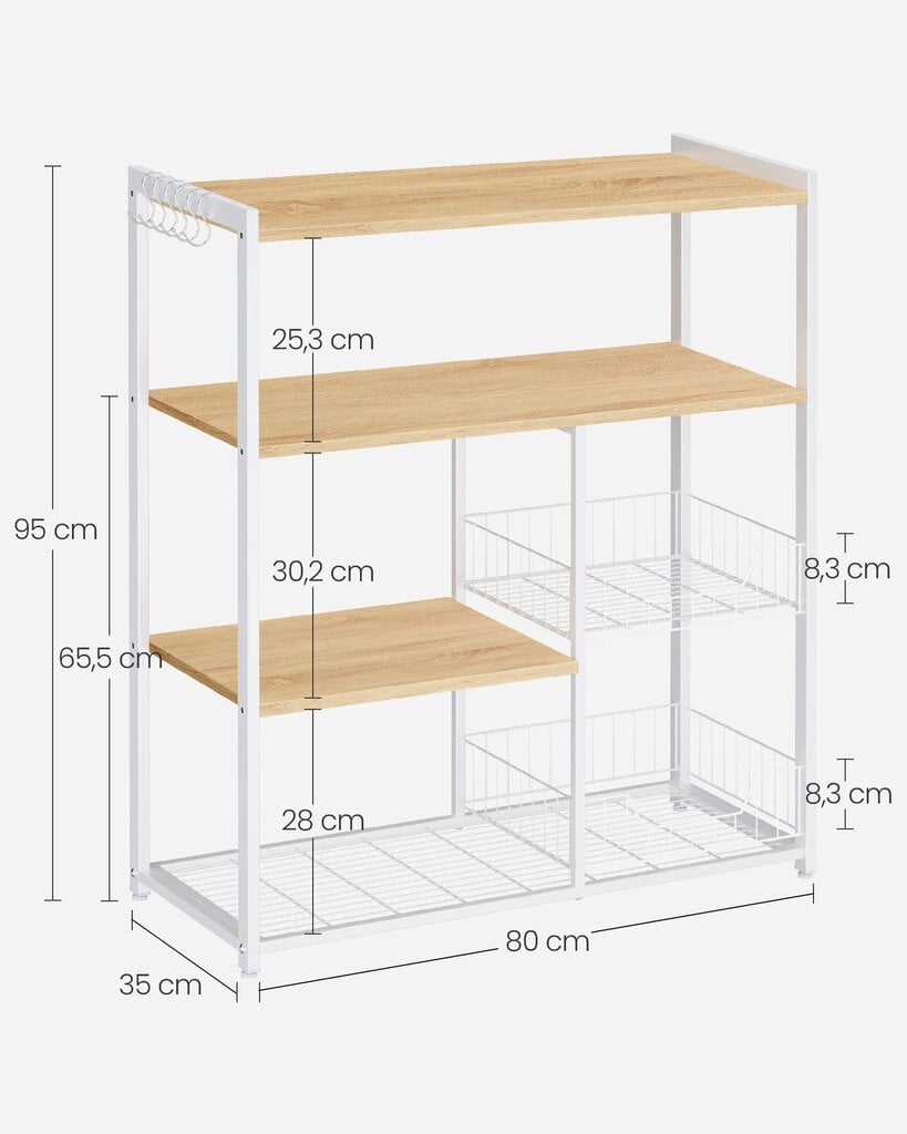 Riiul Songmics, 35 x 80 x 95 cm, valge цена и информация | Köögikapid | kaup24.ee