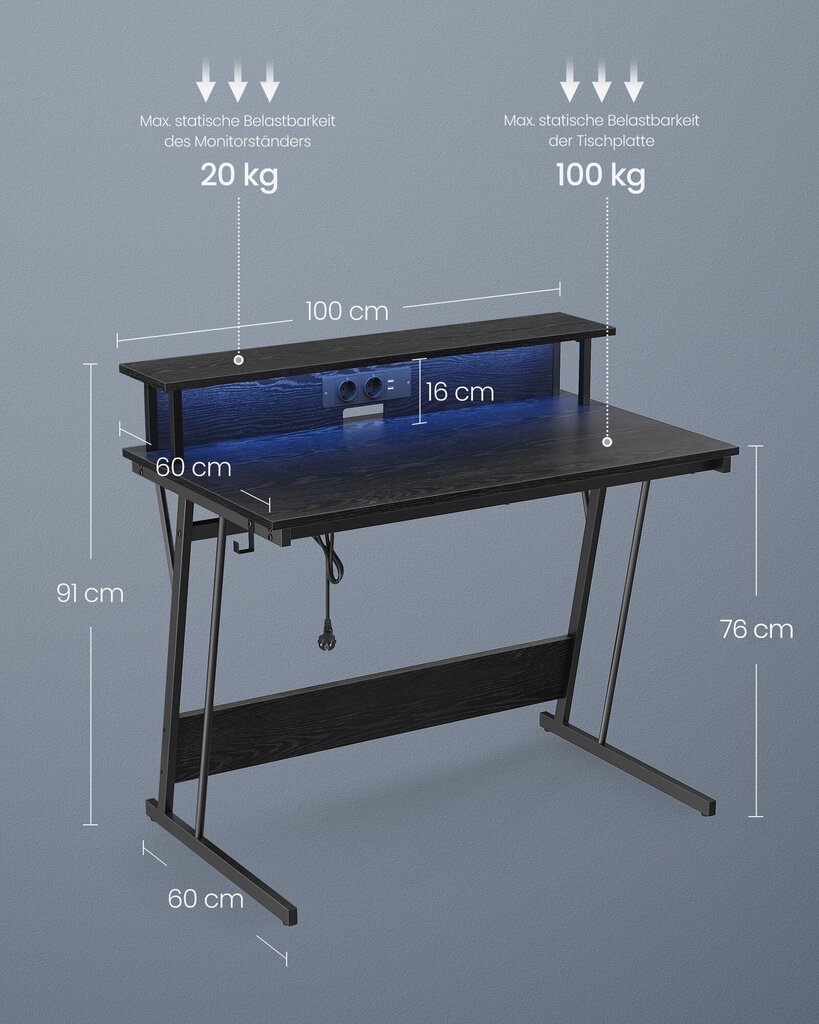 Kirjutuslaud Songmics, 60 x 100 x 75 cm, must hind ja info | Arvutilauad, kirjutuslauad | kaup24.ee