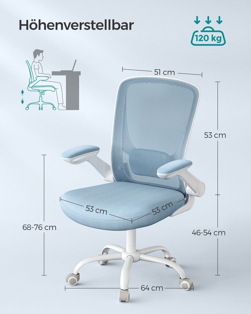 Kontoritool Songmics, 64 x 64 x 107 cm, sinine цена и информация | Kontoritoolid | kaup24.ee