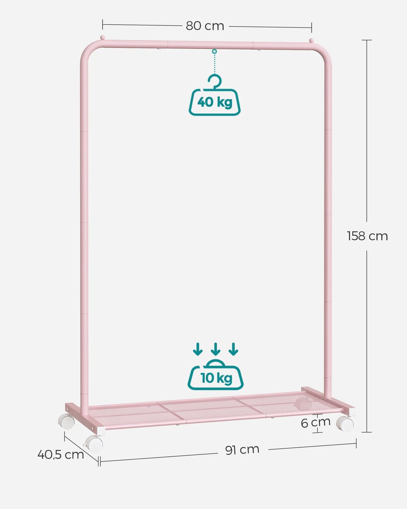 Riidenagi Songmics, 40,5 x 91 x 158 cm, roosa цена и информация | Riidestanged ja nagid | kaup24.ee