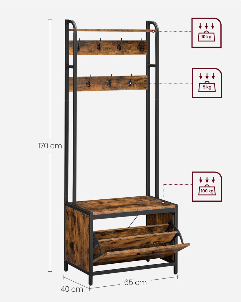 Riidenagi Songmics, 40 x 65 x 170 cm, pruun цена и информация | Nagid | kaup24.ee