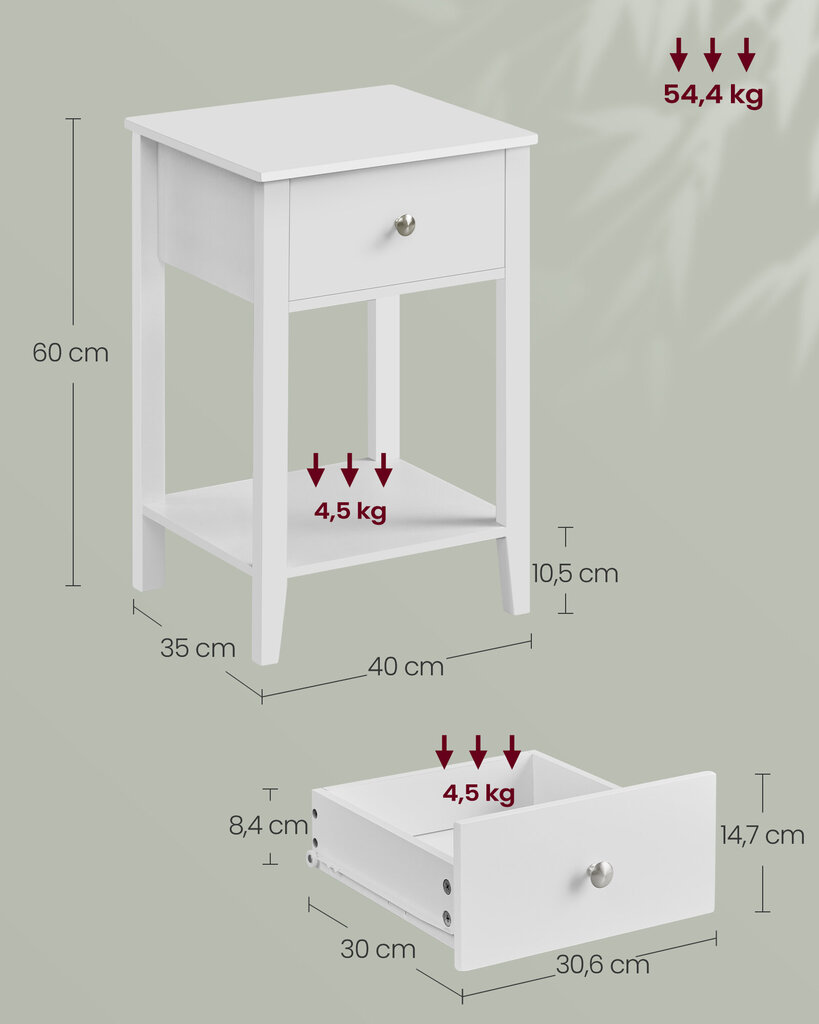 Öökapp Songmics, 35 x 40 x 60 cm, valge hind ja info | Öökapid | kaup24.ee