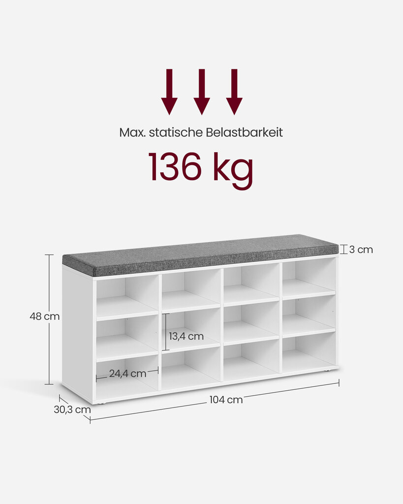 Kingariiul Songmics, 30,3 x 78,5 x 48 cm, valge цена и информация | Jalatsikapid, jalatsiriiulid | kaup24.ee