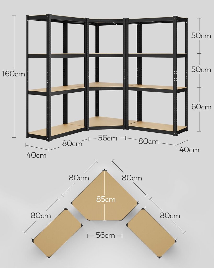 Riiul Songmics, 160 x 160 x 160 cm, must hind ja info | Riiulid | kaup24.ee