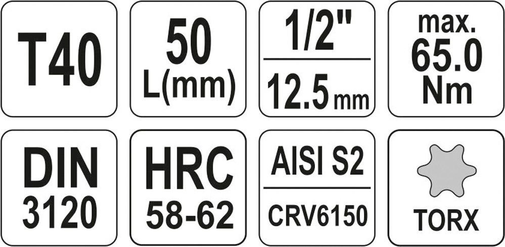 Torx tihvtvõti 1/2" t40 l55mm цена и информация | Käsitööriistad | kaup24.ee