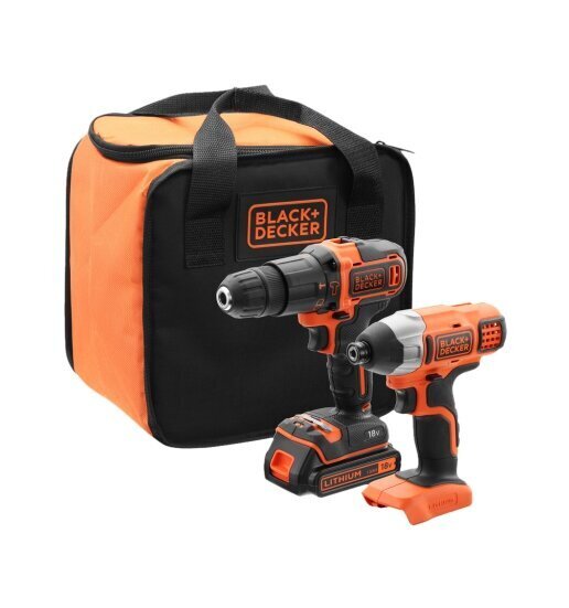 BLACK+DECKER KOMPLEKT 18V KRUVIKEERAJA + KRUVIKEERAJA 1x1,5Ah + KOTTI hind ja info | Käsitööriistad | kaup24.ee