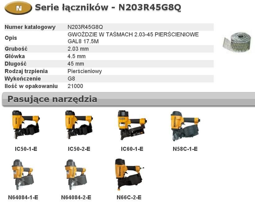 BOSTITCH NAELAD TINTIDES N55 2,03-45 RÕNGAS Tsingitud G8 21 000tk. hind ja info | Kinnitusvahendid | kaup24.ee