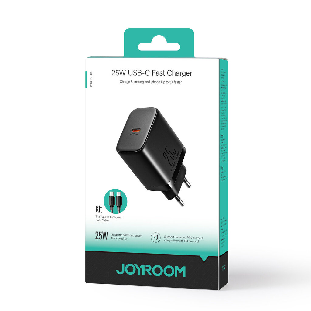 Kiirlaadija Joyroom JR-TCF11 kuni 25W + kaabel USB-C / USB-C 1m - must цена и информация | Mobiiltelefonide laadijad | kaup24.ee