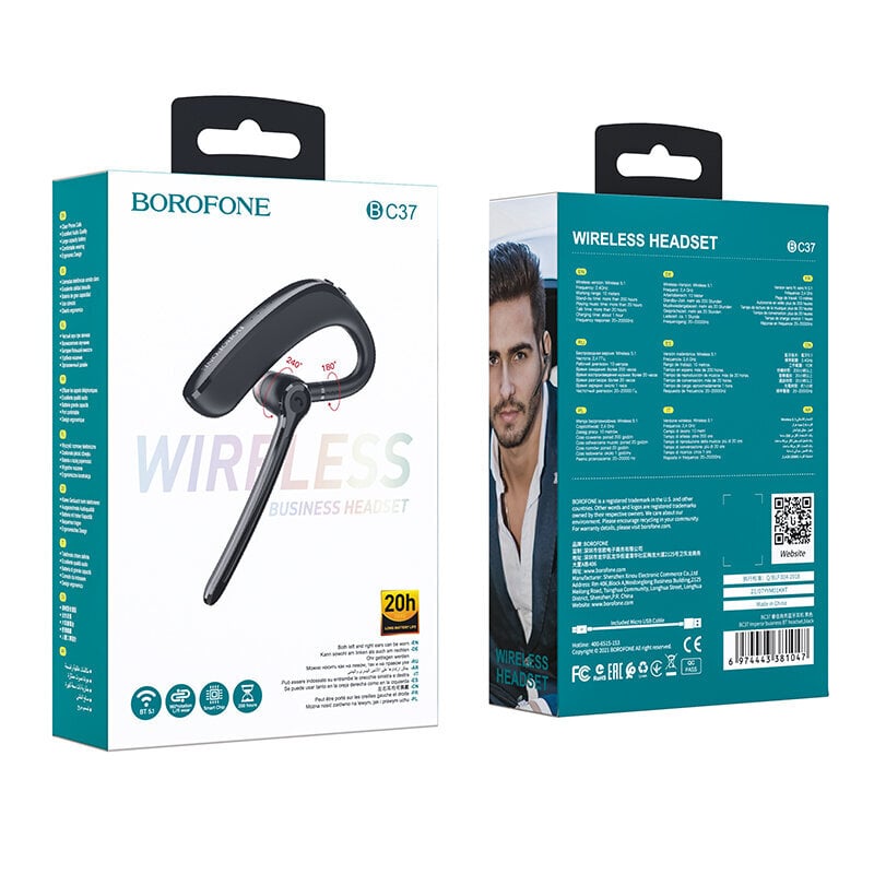 Borofone Bluetooth-peakomplekt BC37 Imperor Black цена и информация | Käed-vabad seadmed | kaup24.ee